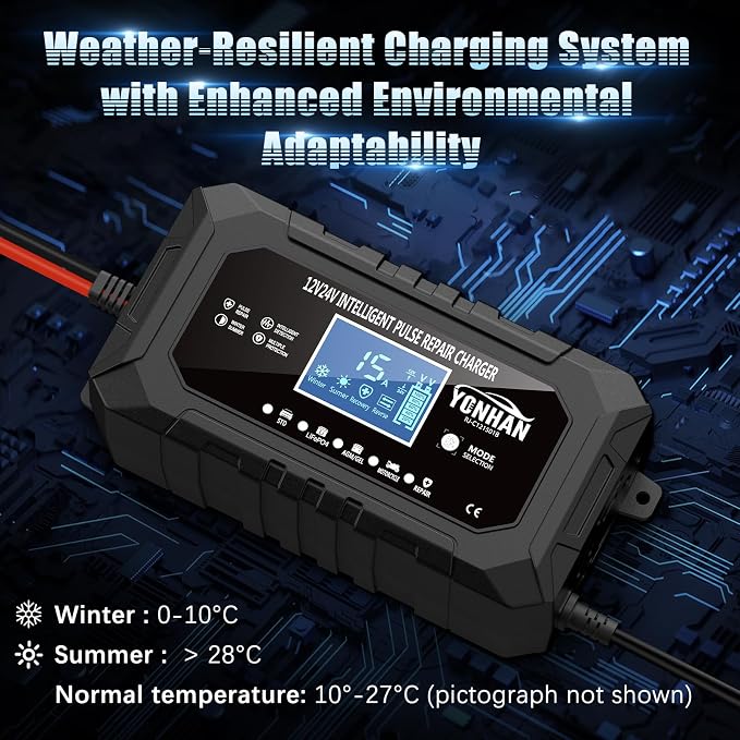 YONHAN 15-Amp Battery Charger LiFePO4 Trickle Car Battery Charger 12V 24V - Image 8