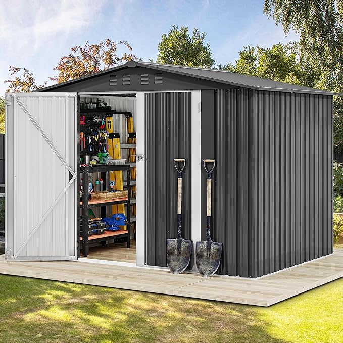 DWVO 8x6FT Outdoor Storage Shelter, Roomy Steel Tool Shed by DWVO
