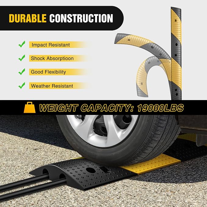 Nilight Rubber Speed Bump, 39.3" Heavy Duty 2 Channel Cable Protector Speed - Image 3