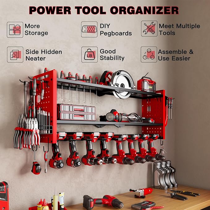 Power Tool Organizer Wall Mount, Cordless Drill Hanger Storage Rack 8 Drill - Image 2