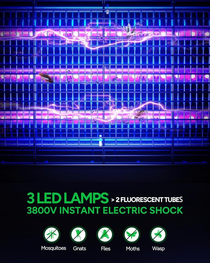 Buzbug LED Bug Zapper Indoor, 10 Years Lifespan 3 Lamps Enhance Insect - Image 3