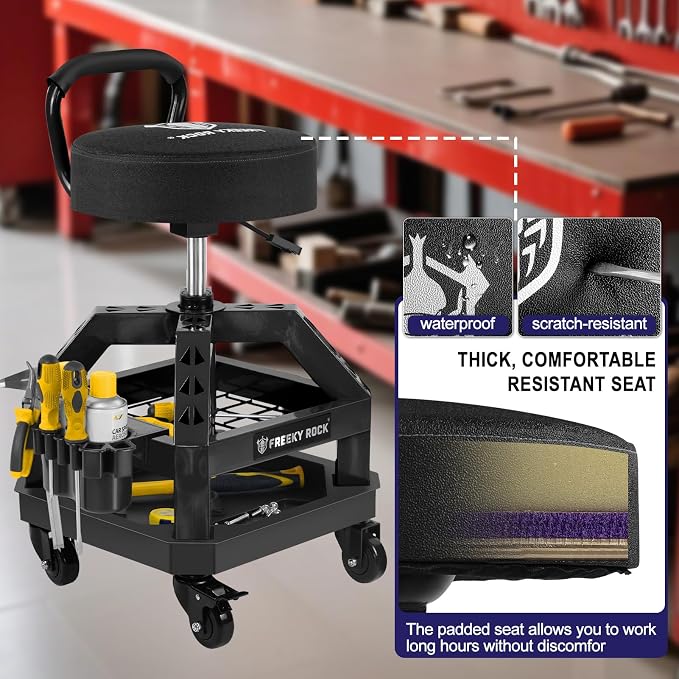 Rolling Shop Stool with Wheels, Heavy Duty Garage Work Mechanic Stool with - Image 3