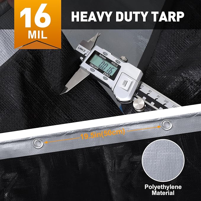 AROIC 10x20FT Heavy Duty Tarps, Waterproof 16 Mil Thick Camping Tarp - Image 5