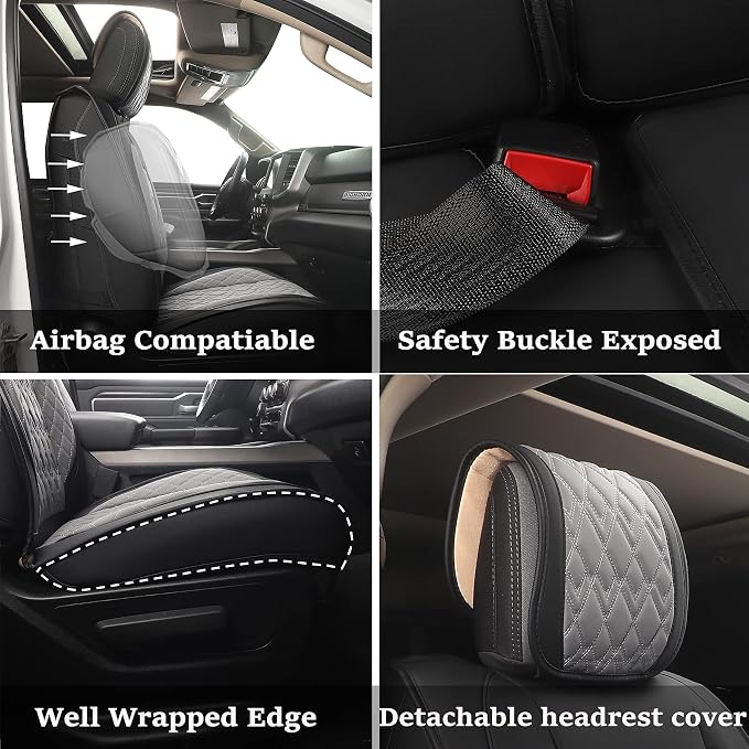 JOJOBAY Car Seat Covers for Dodge Ram 2 Pcs Front, Fit Ram 2009-2025 - Image 4