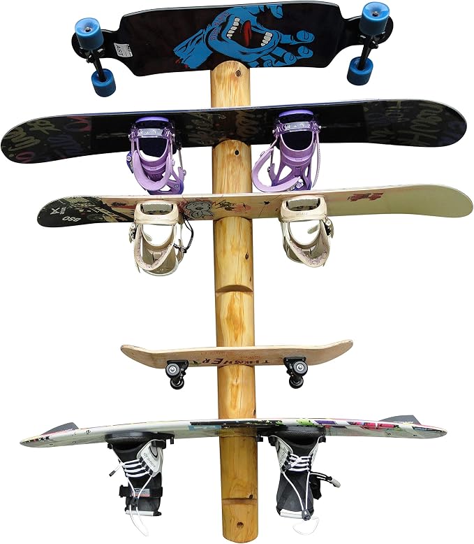 7-Place Wall-Mounted Snowboard Log Rack, Wakeboard Racks, Skateboard Holder - Image 5