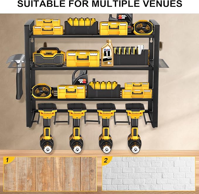 4 Layers Power Tool Organizer Wall Mount, Garage Wall Shelving, 4 Drill Holder - Image 6