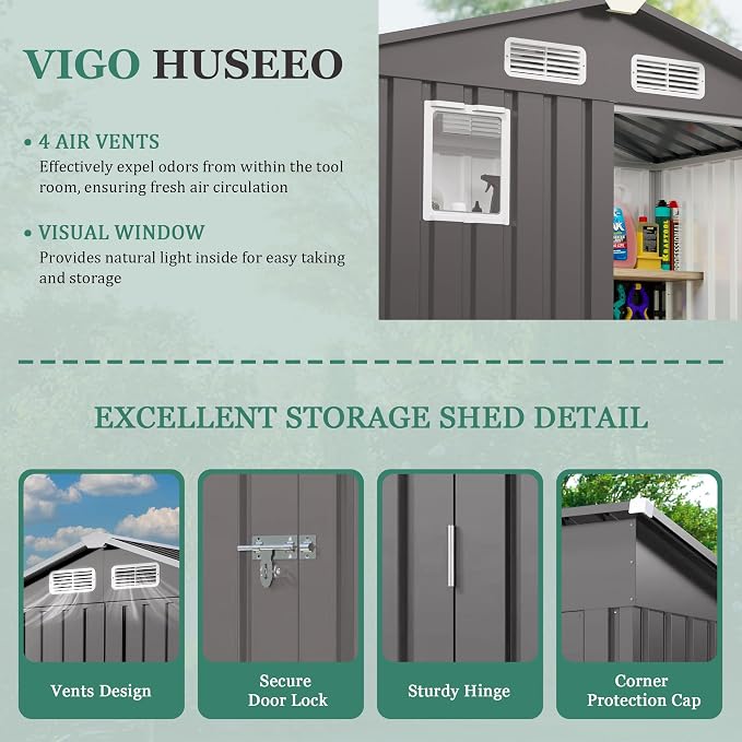 6x3.6FT Outdoor Storage Shed, Galvanized Steel Garden Shed - Image 3