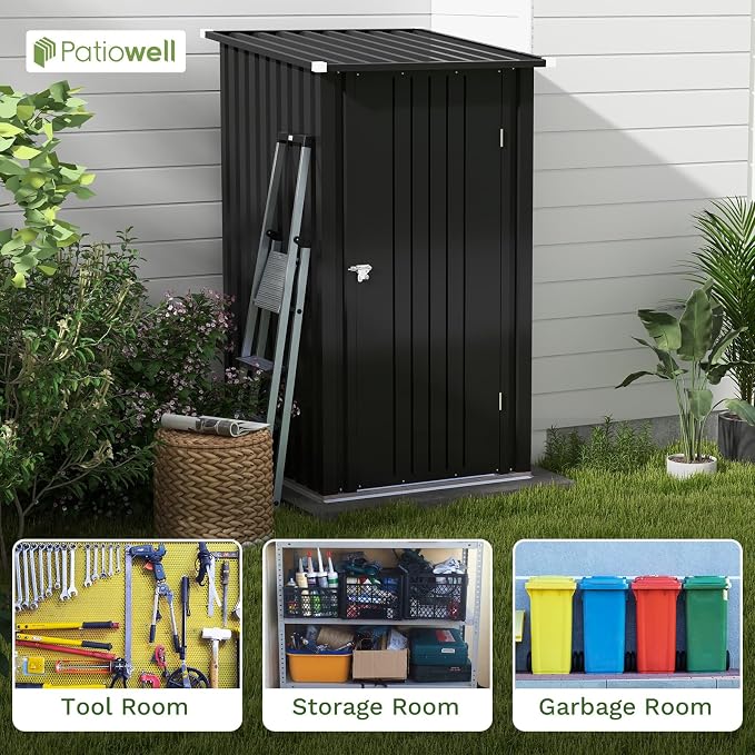 Patiowell 3 x 3 FT Outdoor Storage Shed, Small Garden Tool Storage Shed - Image 5