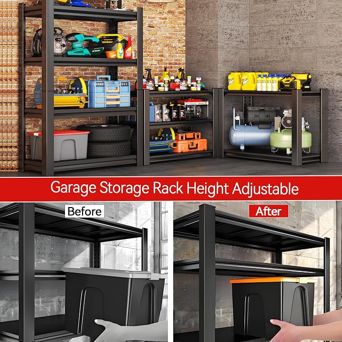 Metal Garage Shelving Unit, Heavy Duty Adjustable Storage Rack, Steel Shelving - Image 5