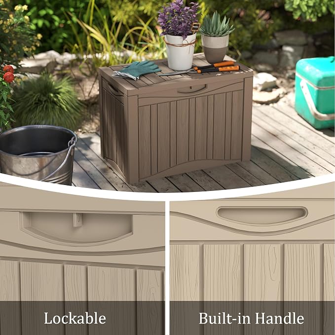 50 Gallon Lockable Resin Deck Box, Waterproof & UV-Resistant Outdoor Storage Box - Image 5
