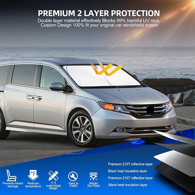 Windshield Sun Shade for Honda Odyssey 2011-2017 Foldable Sunshade Custom Fit - Image 3