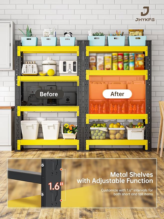 4-Tier Storage Shelves, Adjustable Industrial Metal Shelf System, 000lbs - Image 6