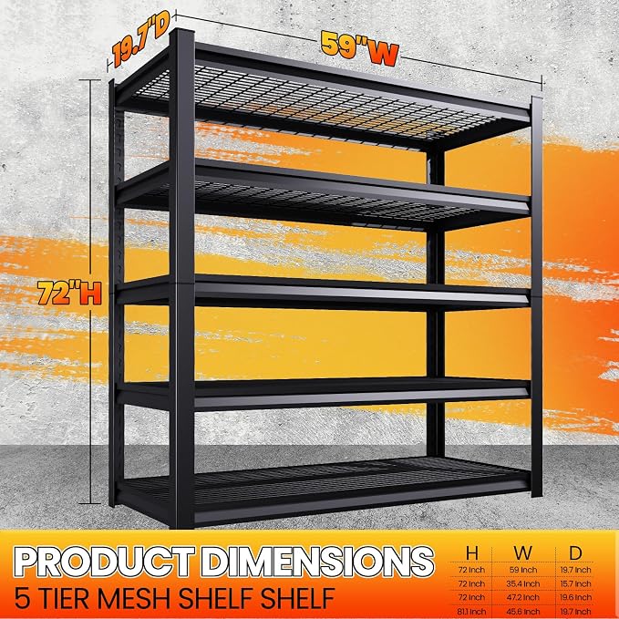 Large Garage Shelving, 5-Tier Garage Storage Shelves 3000LBS Heavy Duty - Image 3