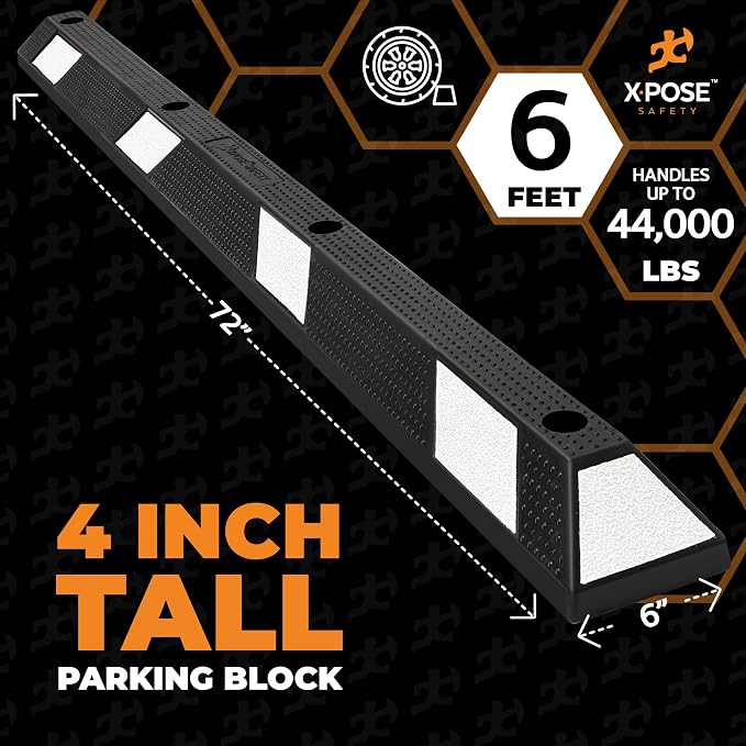 Xpose Safety 72" Heavy Duty Rubber Parking Stopper – 6 Pack Wheel Blocks - Image 3