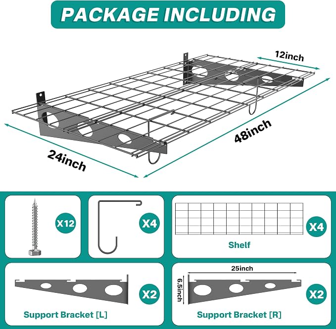 EVERHANGER Wall Mounted Garage Wall Shelves, 2 x 4 ft Metal Storage Shelves - Image 2