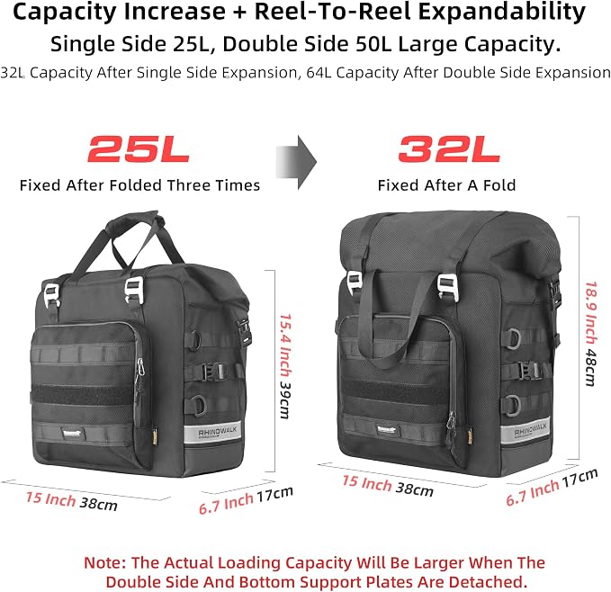 Rhinowalk Motorcycle Saddlebags Waterproof 25L Saddle Bag Quick Release side - Image 6