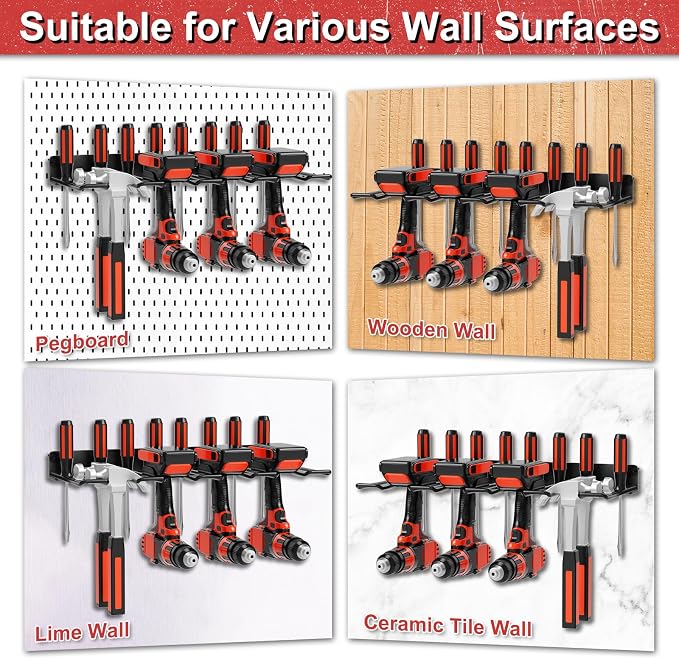 Drill Holder Power Tool Organizer Wall Mount, 4 Cordless Drill Racks - Image 7