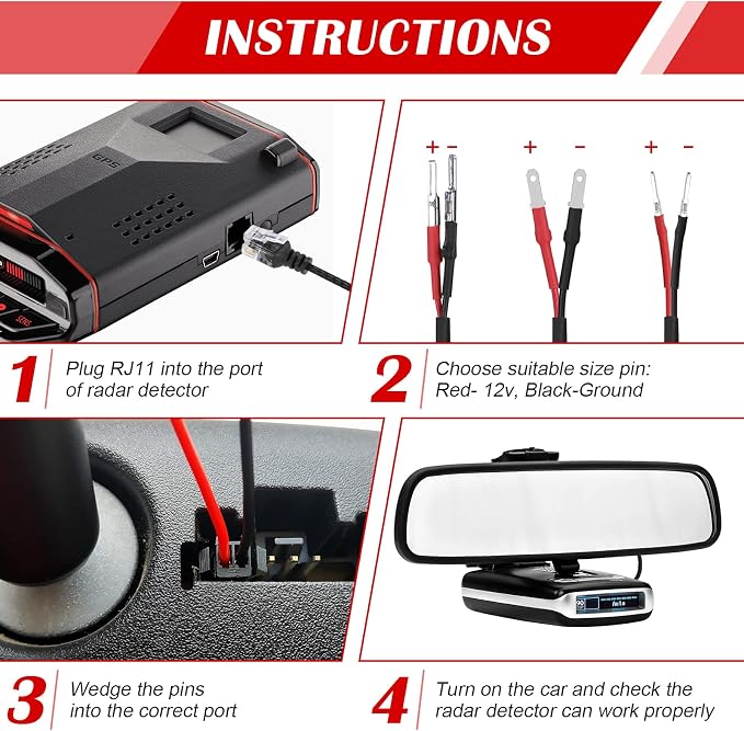 14" Upgraded Mirror Plug Wire Tap Radar Detector Hardwire Power Cord Kit - Image 5