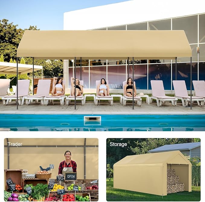 Carport 10x20 Heavy Duty Portable Garage w/Removable Sidewalls & Roll-Up Door - Image 7