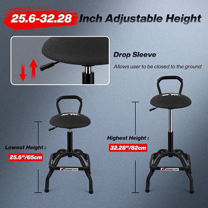Garage Stool, Adjustable Height Swivel Work Mechanic Shop Stool - Image 3