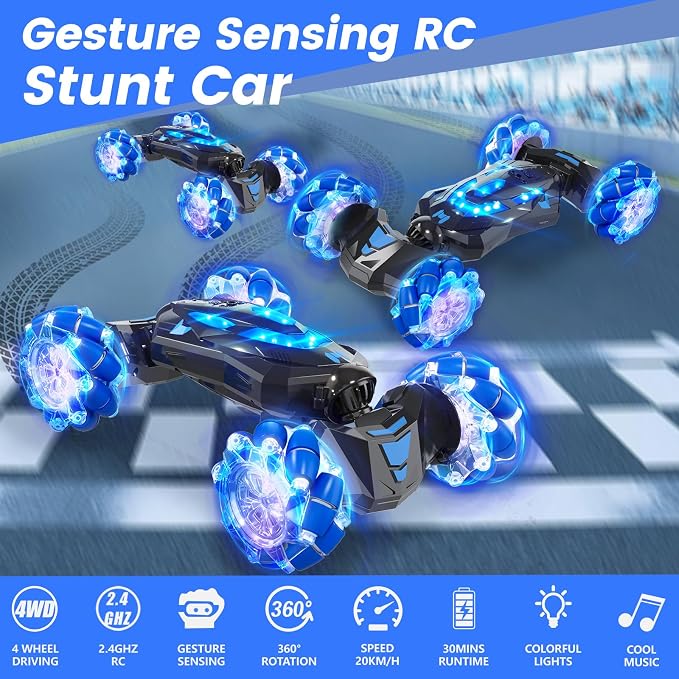 Gesture Sensing RC Stunt Car, 4WD Drift Hand Controlled 360° Flips Trick Car - Image 3