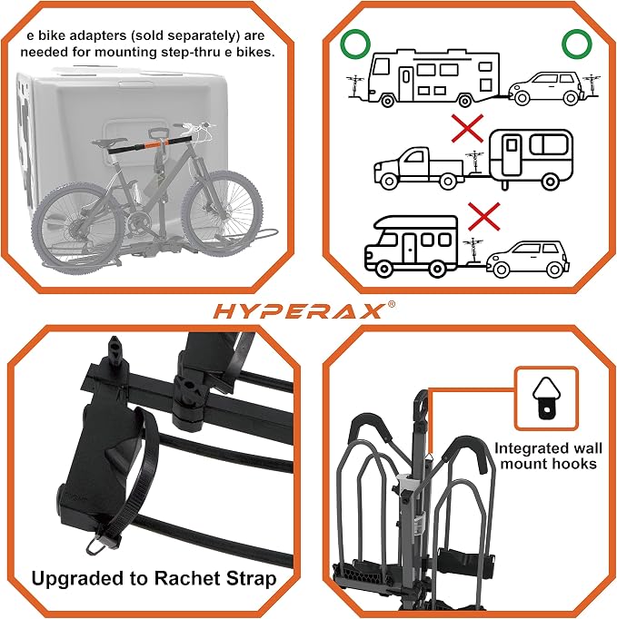 HYPERAX 2023 Volt RV -RV Approved Hitch Mounted 2 E Bike Rack Carrier - Image 4