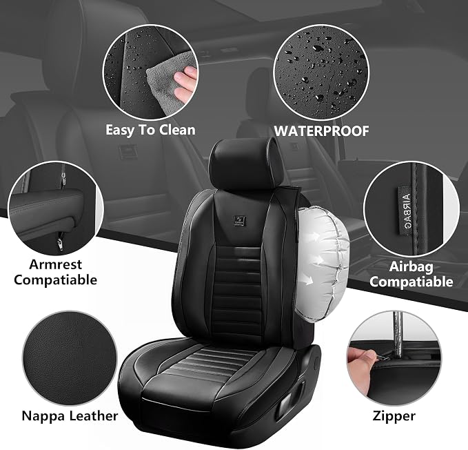 CAR PASS Nappa Leather Car Seat Covers Full Set, Luxury Seat Protector - Image 2