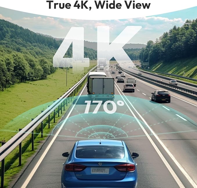 4K Dash Cam Front and Rear, 170° Ultra Wide Dashcam - Image 2