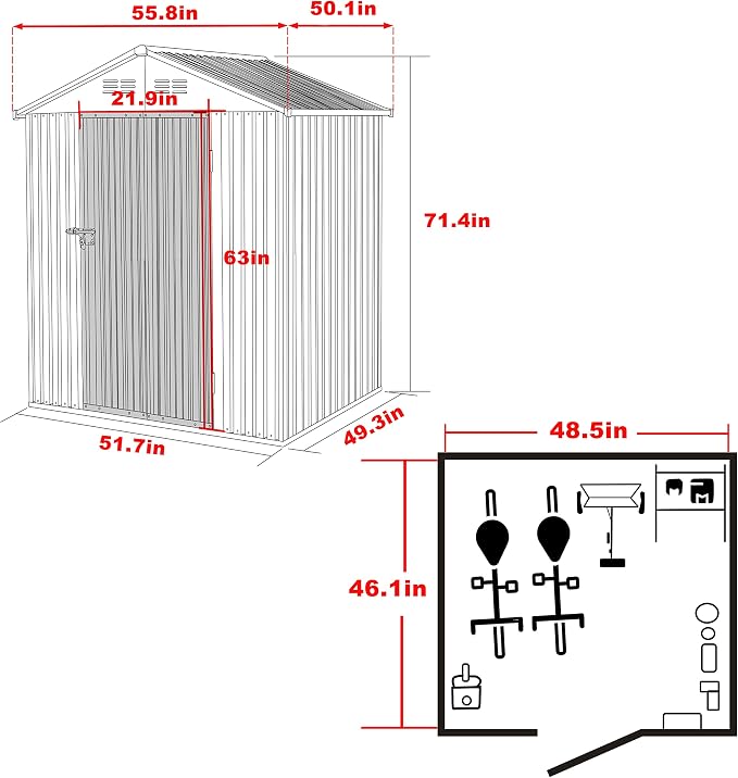 VEIKOU 4' x 4' Outdoor Storage Shed - Image 3