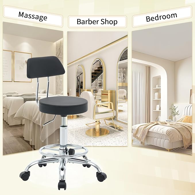 Rolling Stool with Back, Adjustable Height Foot Rest Rolling Salon Chair - Image 6