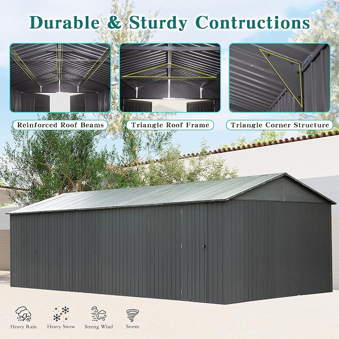 Domi 12x25FT Outdoor Metal Garage Shed, Extra Large Carport - Image 3