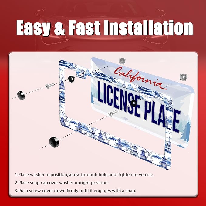 Blue White Porcelain Pattern License Plate Frame Chinoiserie License Plate - Image 3