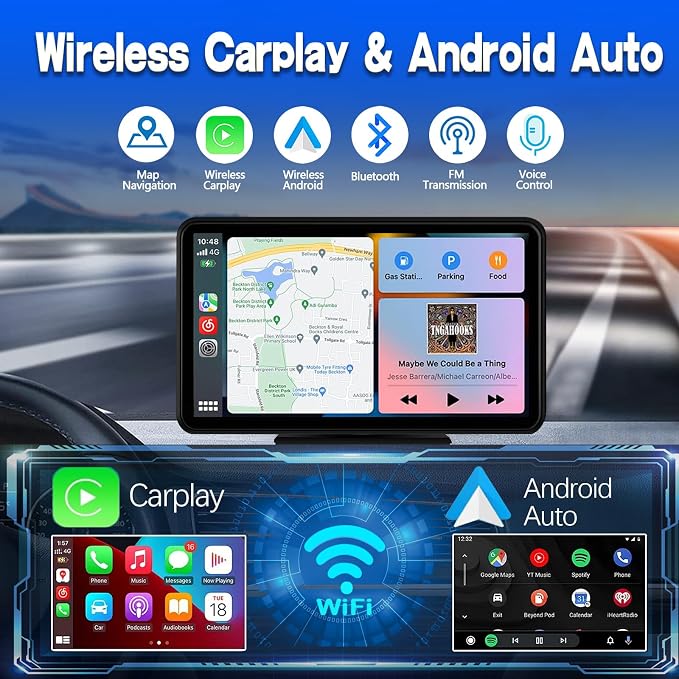 for Apple Carplay Wireless Portable 7" Touchscreen Car Stereo Voice Control - Image 2