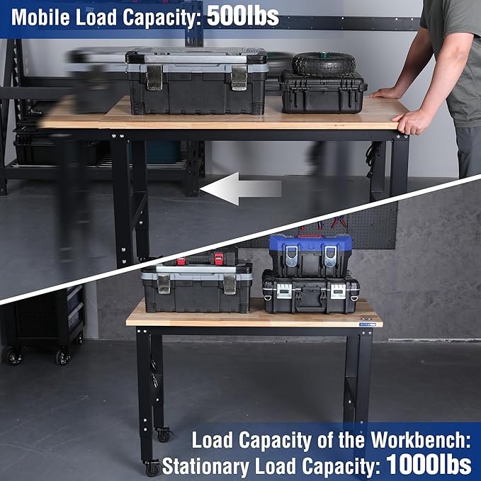 WORKPRO Garage Workbench, Rubber Wood Top Work Desk - Image 4