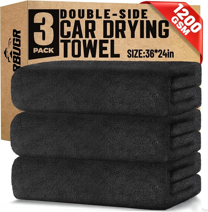 Microfiber Towels for Cars, 3 Pack Dual Sided Drying Towels Car Detailing， by RBUGR