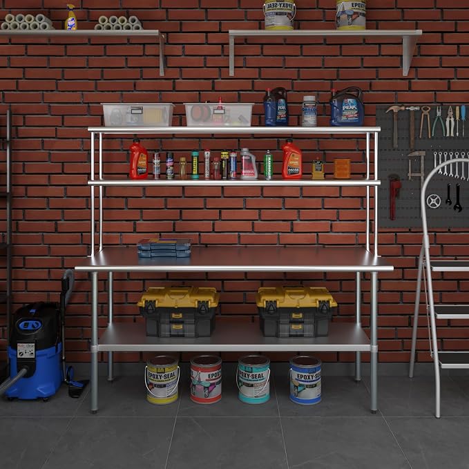 Amgood Stainless Steel Work Table Double Tier Overshelf | Metal Kitchen Prep - Image 7