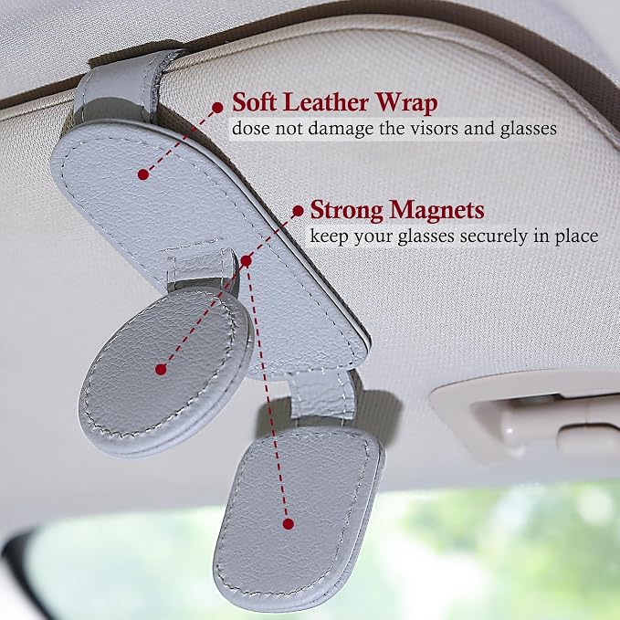 KIWEN Sunglasses Holder for Car Visor, Magnetic Leather Sunglass Eyeglass - Image 4