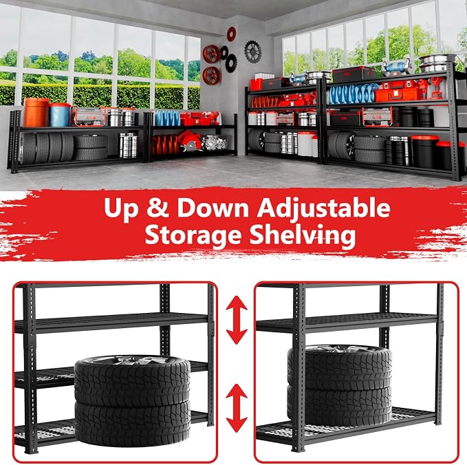 Storage Shelves 2PCS, Garage Shelving Heavy Duty 2640LBS Capacity, 4 Tier - Image 6