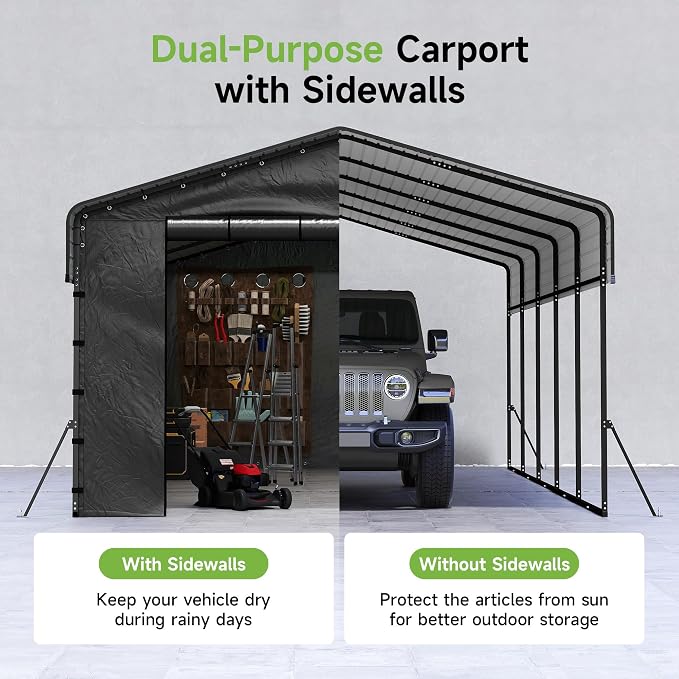 Real Relax 13' x 26' Heavy Duty Metal Carport, Outdoor Garage Car Shelter Shade - Image 3
