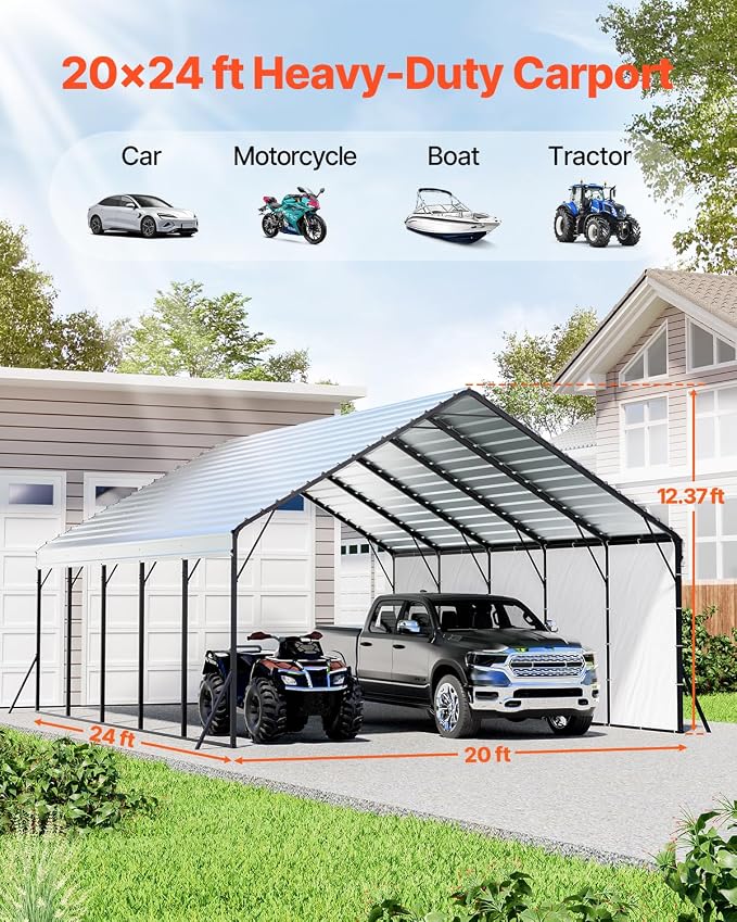 VEVOR 20x24 ft Heavy Duty Metal Carport, Outdoor Car Shelter - Image 2