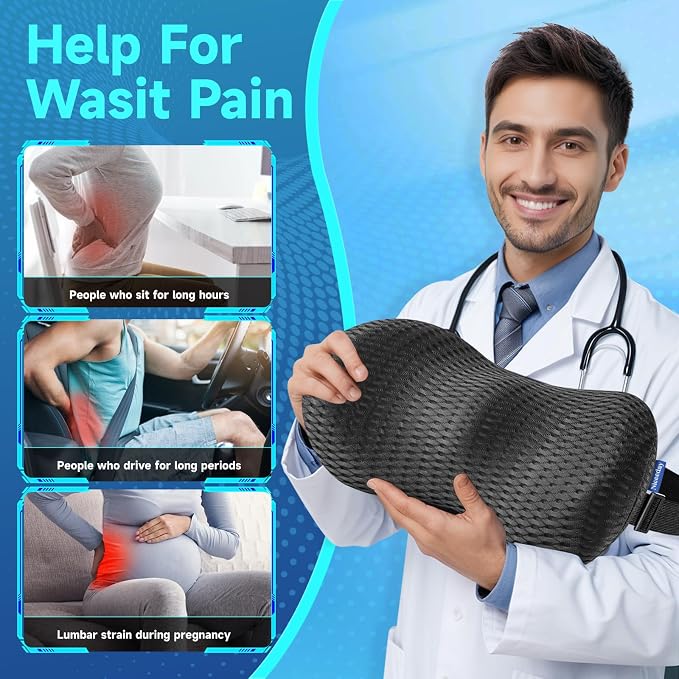 Lumbar Support Pillow for Office Chair Car Back Support Pillow, Memory Foam - Image 3