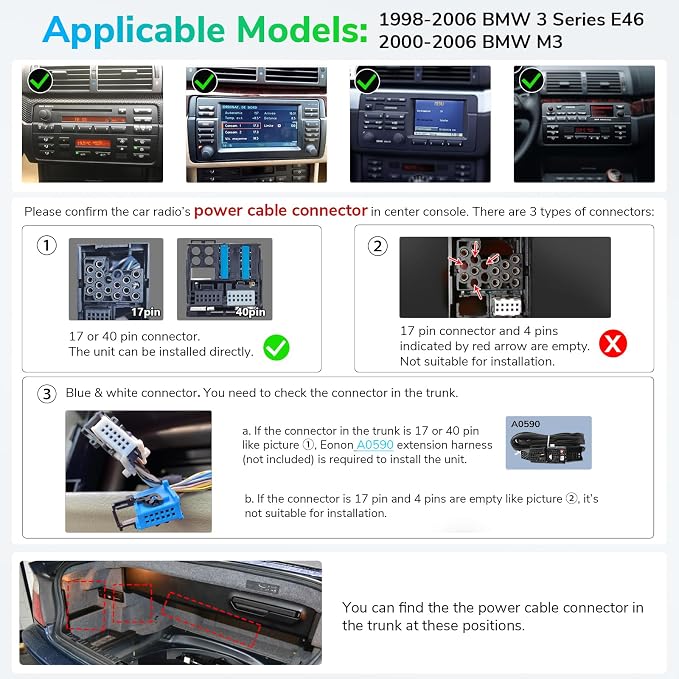 Eonon Car Stereo for BMW E46 M3/328i /330Ci/325i/325xi/328i/328xi/330i/330xi - Image 2