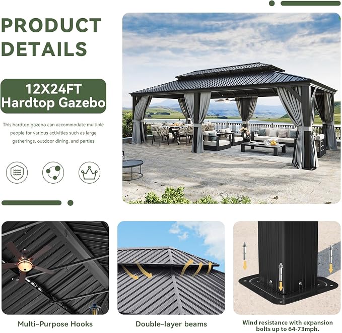 Aoxun 12' X 24' Hardtop Gazebo - Image 6
