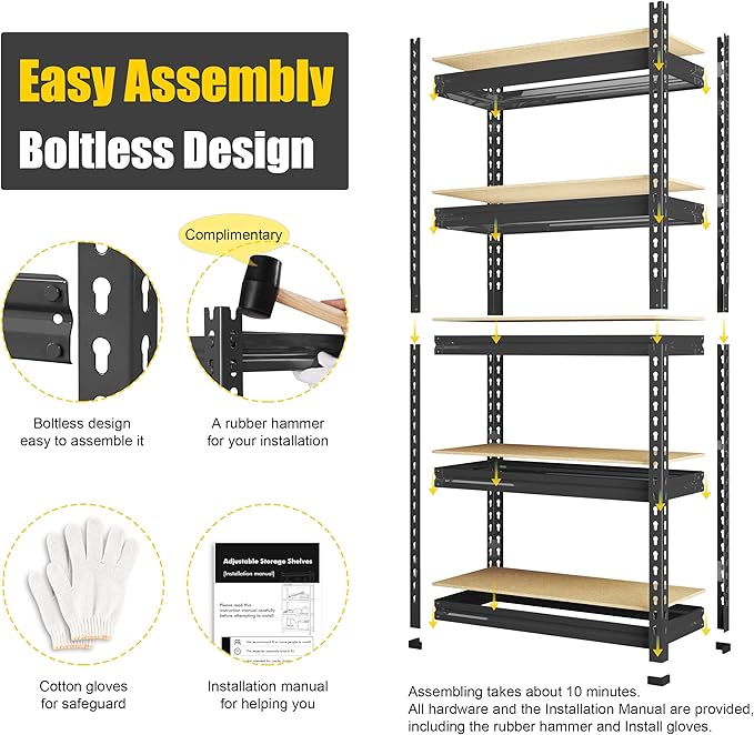 PrimeZone Storage Shelves, 27.5" W X 12" D X 59" H Adjustable Metal Heavy Duty - Image 6