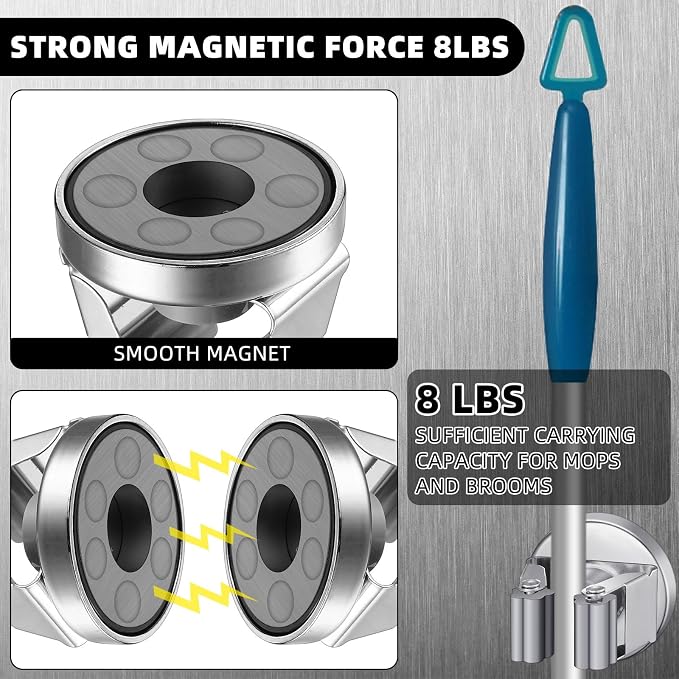 4 Pcs Magnetic Mop Broom Holder Movable Magnetic Broom Holder Rack, Anti Slip - Image 3