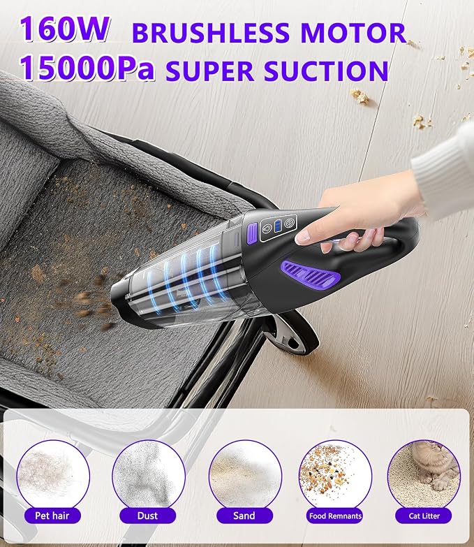 Handheld Car Vacuum Cordless, 18000Pa 160W Car Vacuum Cleaner, 30Min Powerful - Image 2