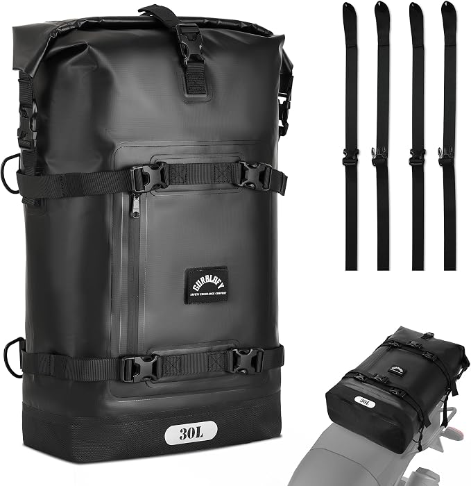 Motorcycle Tail Bag, 30L Waterproof Saddle Bag, 2 Size and 3 Color Options by GURBLOFY