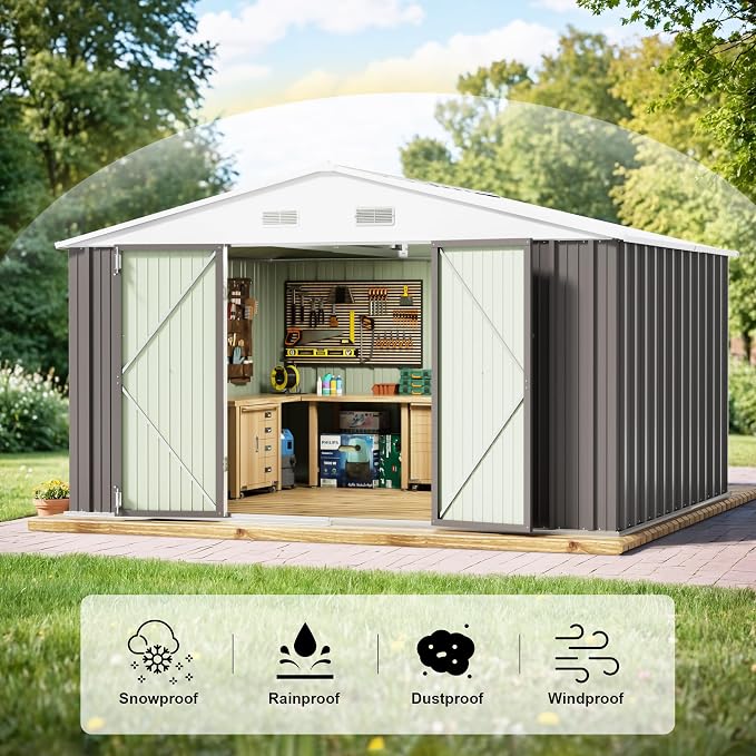 JUMMICO 8 x 10 FT Outdoor Storage Shed, Large Metal Garden Shed & Tool Sheds - Image 5