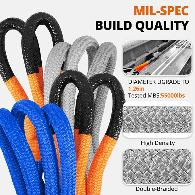 Kinetic Recovery Tow Rope: 1.26" x 30ft 55000LBS Snatch Strap Heavy Duty - Image 2