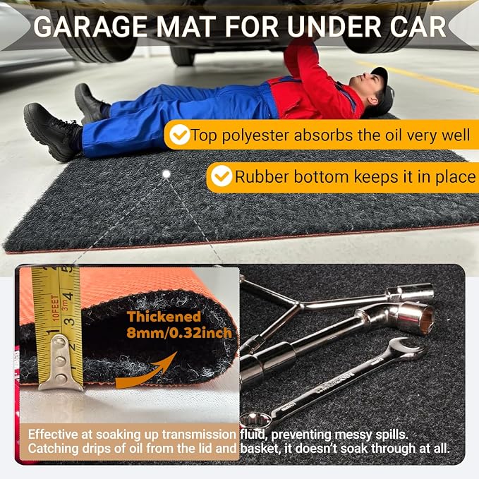 Oil Spill Garage Floor Mat Large, Heavy Duty 98" x 79" 8mm Thick Garage Mat - Image 2